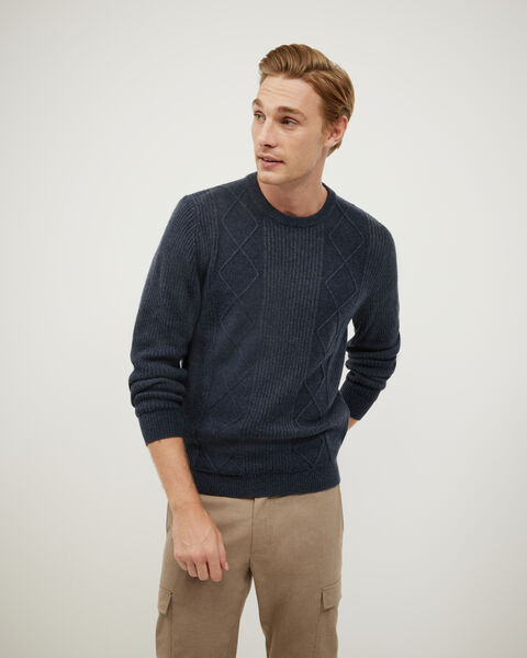 Cable Crew Neck Knit, Navy, hi-res